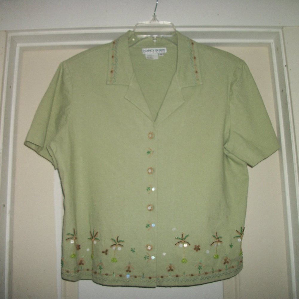 LOVELY LIME VNTAGE TROPICAL BEADED BLOUSE 10